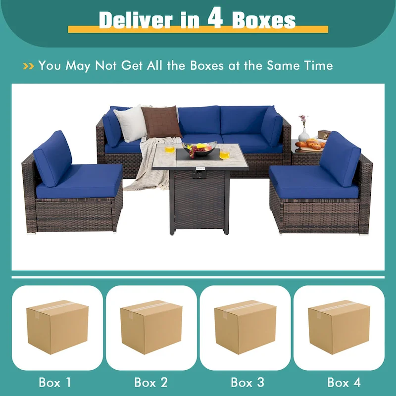 Costway 7PCS Patio Rattan Furniture Set 30 Fire Pit Table Cover - See Details