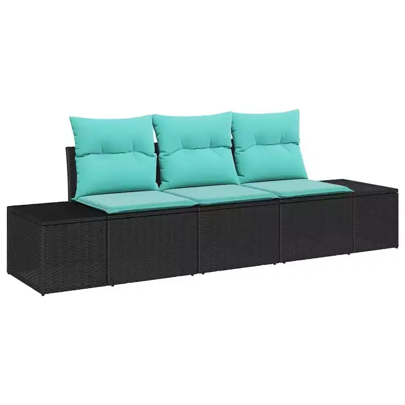 vidaXL Garden Sofa Set with Cushion 3 pcs - Black and Turquoise