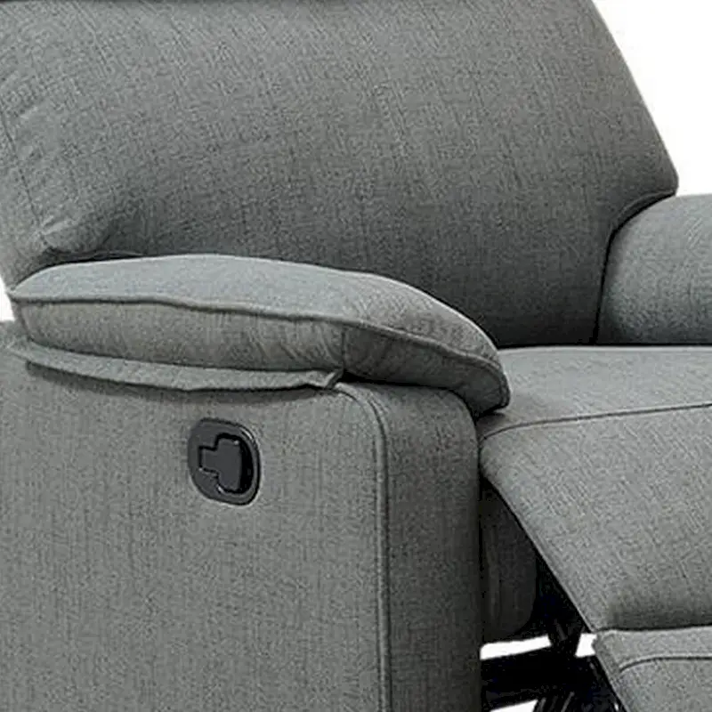 Fery 35 Inch Manual Recliner Chair, Gray Burlap, Cushioned Seat, Solid Wood