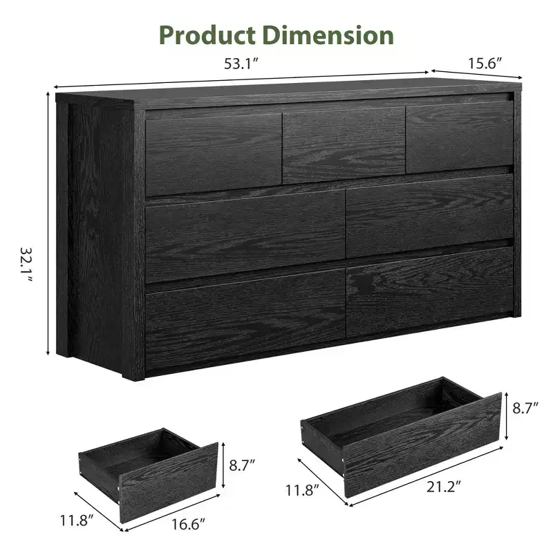 7 Drawer Dresser for Bedroom, Wide Modern Wooden Chest of Drawers with Large Storage, Wood Dresser Organizer for Living Room, Hallway, Entryway