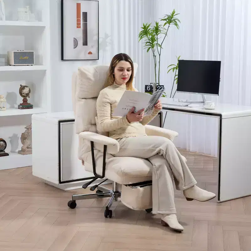Executive Office Chair with Lumbar Support, Footrest, High Back Reclining Overstuffed Desk Chair