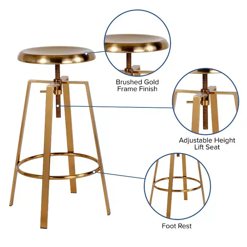 Merrick Lane Industrial Style Bar Stool with Height Adjustable Swivel Seat