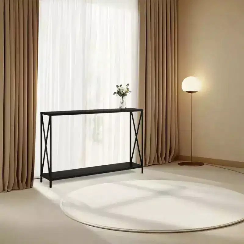 Slim Console Table with X-Frame – Black Entryway Accent