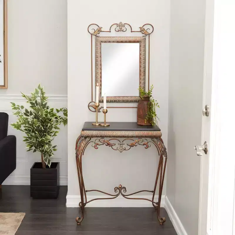 Set of 2 Traditional Iron Console Tables with Mirror Bronze - Olivia & May: Elegant Foyer Furniture, Wall-Mountable