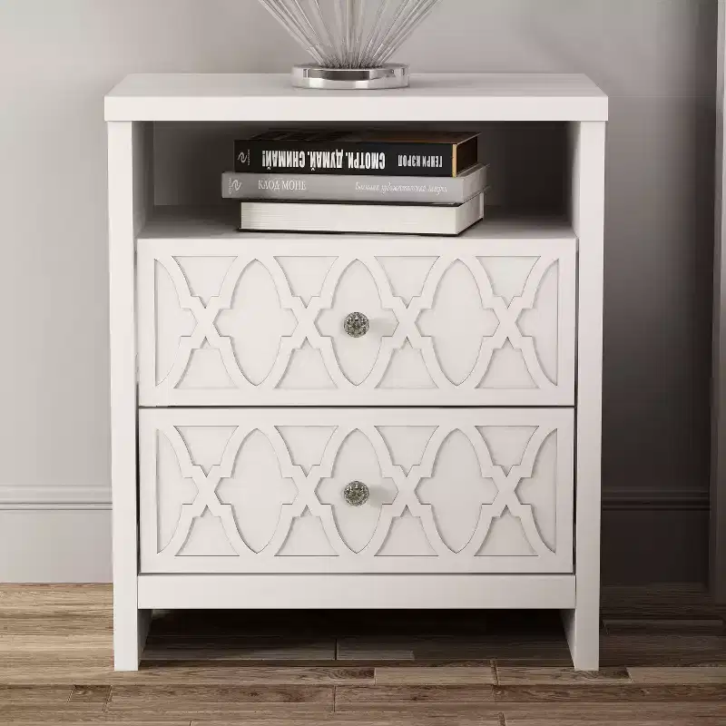 Galano 2-Drawer Nightstand with Open Shelf in White 22.8 W  15.7 D  26.8 H