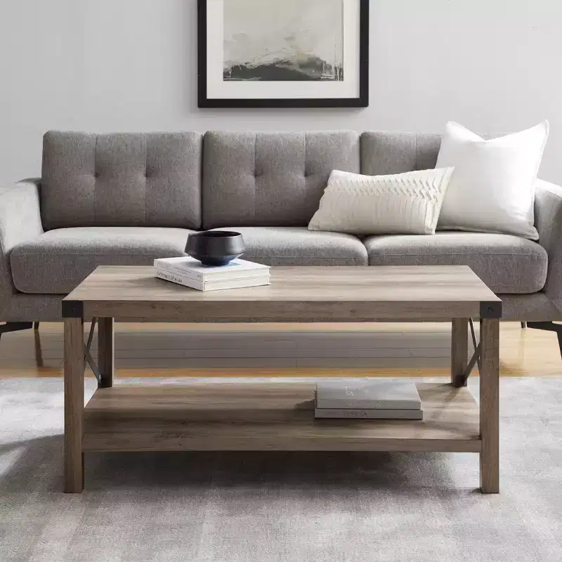 Farmhouse Metal-X Coffee Table with Lower Shelf