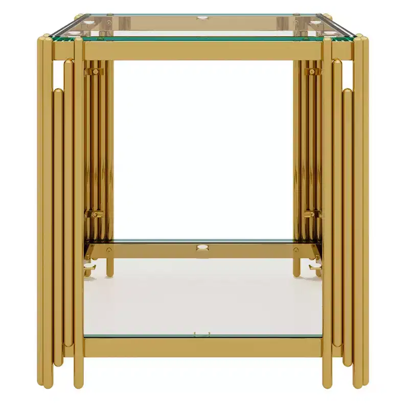 Whisen 3-Piece Modern Coffee Table & End Table Set with Tempered Glass Top & Asymmetrical Metal Base