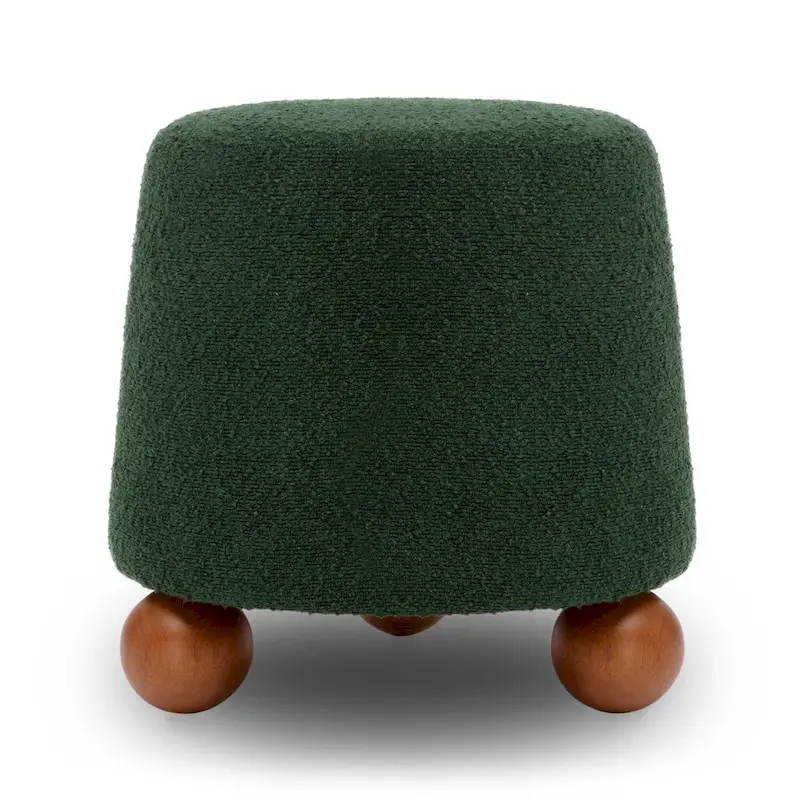Boucle Upholstered Stool with Solid Wood Legs