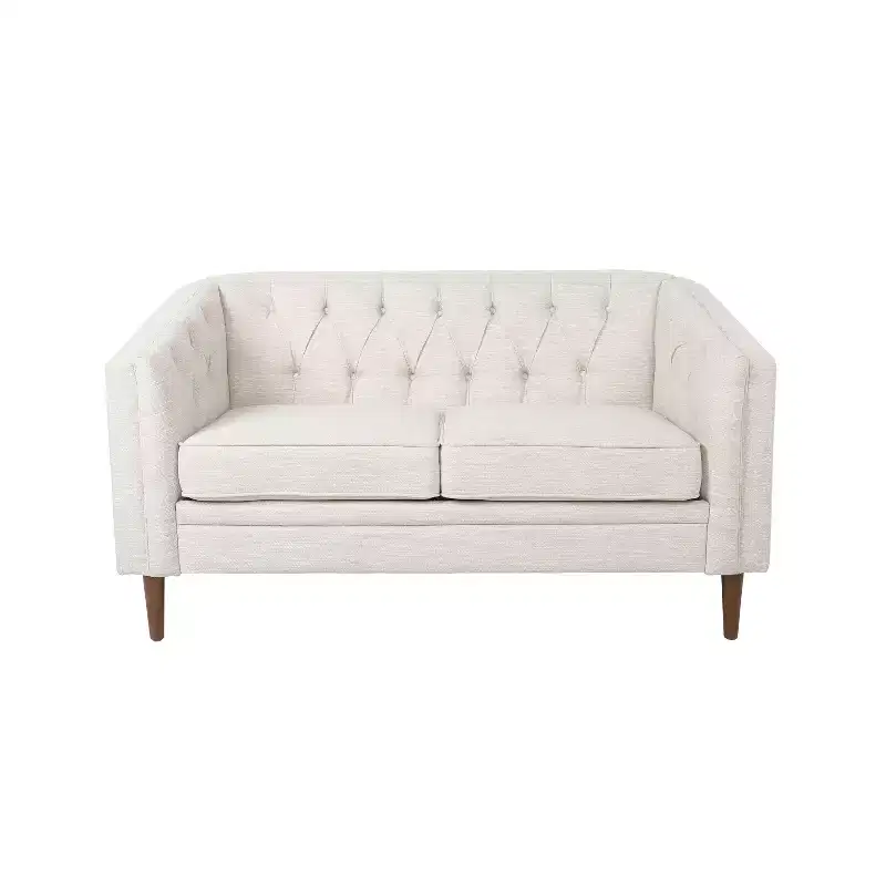 Contemporary Tufted Birch Wood Loveseat