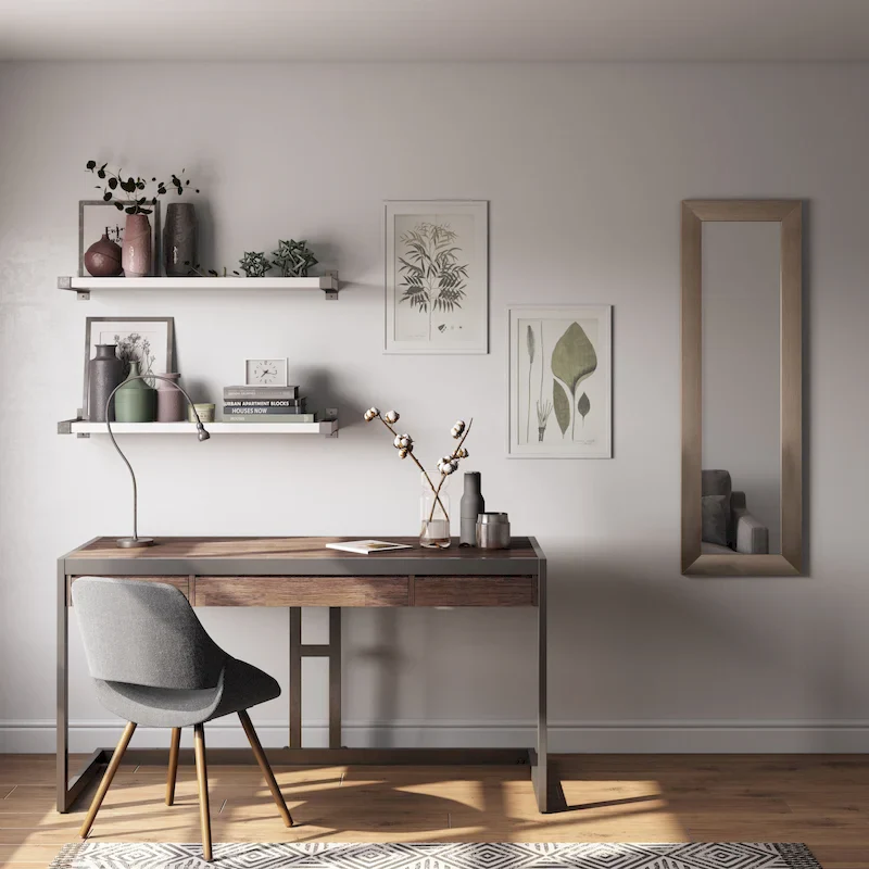 Cecilia Solid Acacia Wood Industrial Office Desk