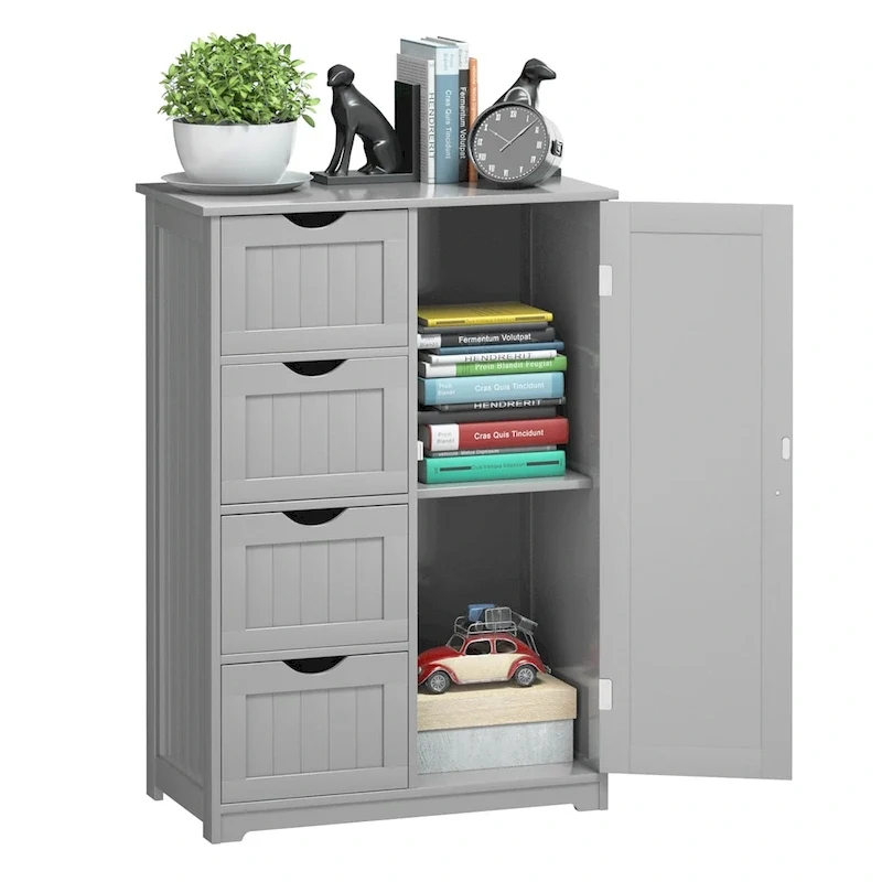 Costway Wooden 4 Drawer Bathroom Floor Cabinet Storage Cupboard 2