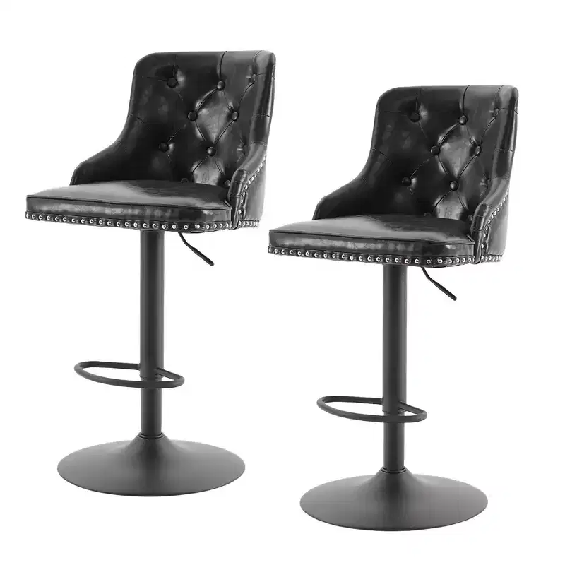 Bar Stools Set of 2,Adjustable Swivel Barstools, Faux Leather Bar Chairs,Upholstered Counter Height with High Backrest