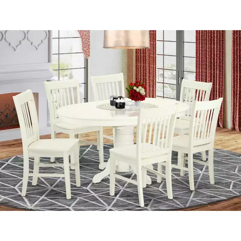 HomeStock Linen White Butterfly Leaf Dining Set Formal Style 7 Piece