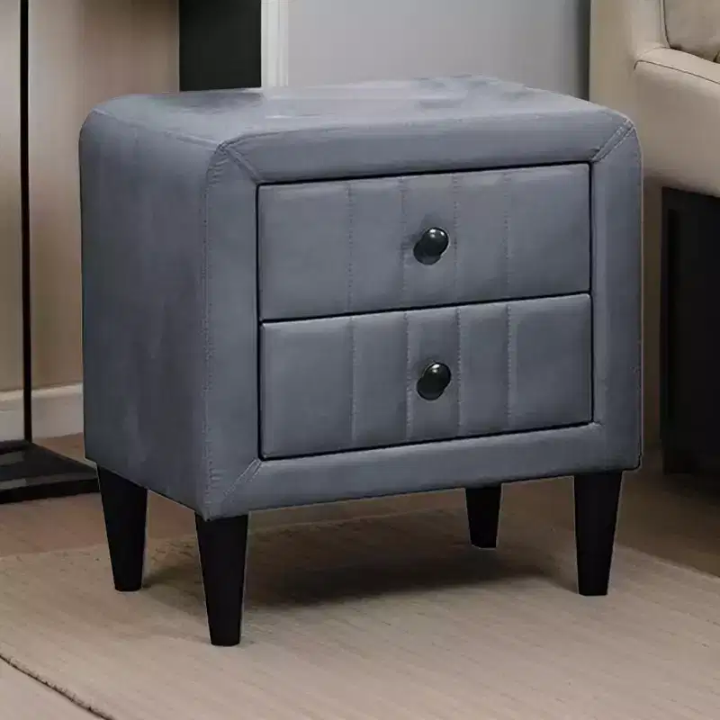 Royal Hampton Nightstand, 2 Drawers, 22 Inch Upholstered in Dark Gray Velvet