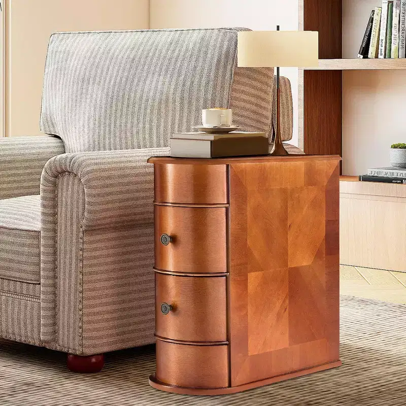 Solid Wood Nightstand with 2 Drawers,Rustic Side End Table with Curved Edge for Living Room,Bedroom,Sofa,Small Spaces,Brown