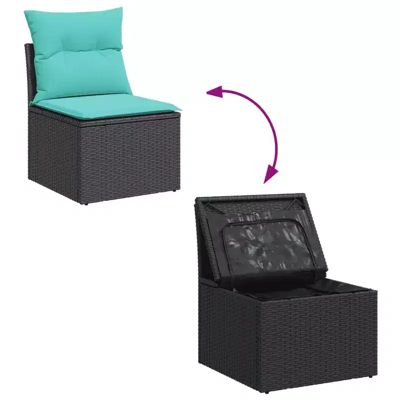 vidaXL 7 Piece Patio Sofa Set with Cushions Black Poly Rattan