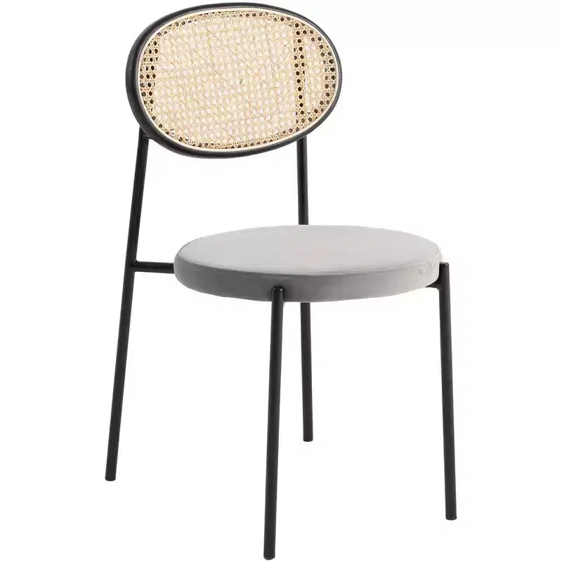 LeisureMod Euston Modern Dining Chair with Wicker Back and Velvet/Leather Seat, Indoor Kitchen, Dining Room, Home, Contemporary Side Chair Seating