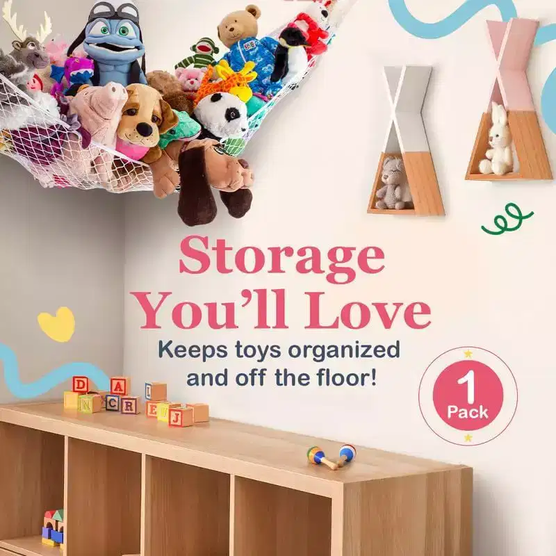 Standard Size 1 Pack Stuffed Animal Net Hammock, Corner Hanging Toy Storage Organizer