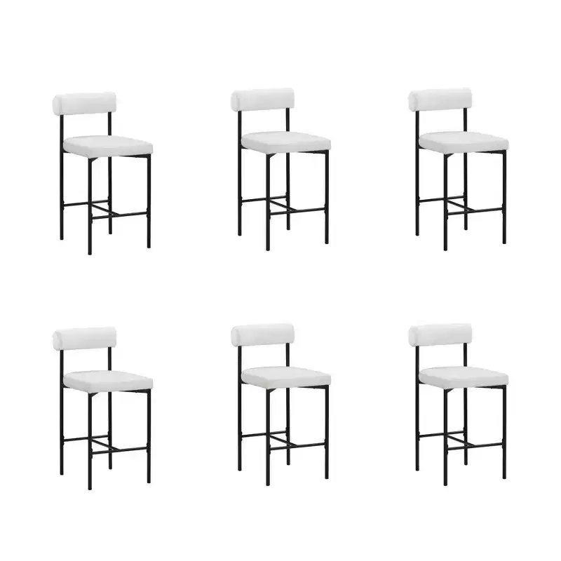 Nathan James Set of 6 Dahlia Counter Height Barstools White Boucle