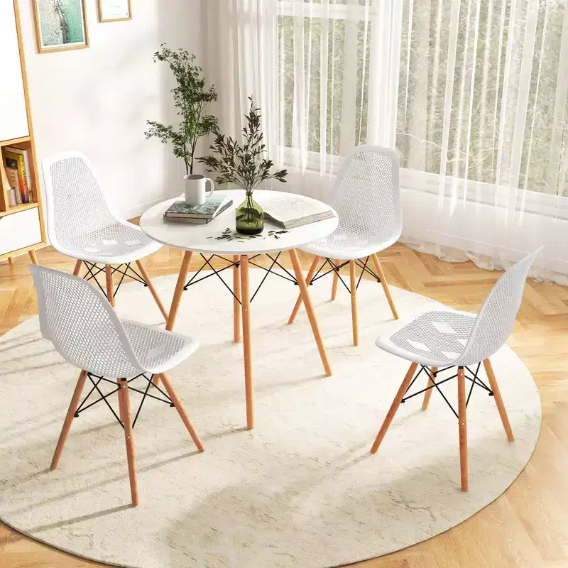 Costway 5 PCS Dining Table Set for 4 Persons Modern Round Table & 4 Chairs with Wood Leg Green/White