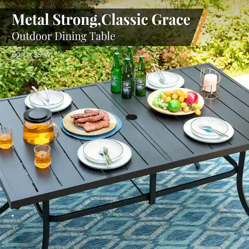 MAISON ARTS 7 Pieces Patio Dining Set, 6 x Swivel Dining Chairs with Cushion and 1 Metal Table with 2.6 Umbrella Hole