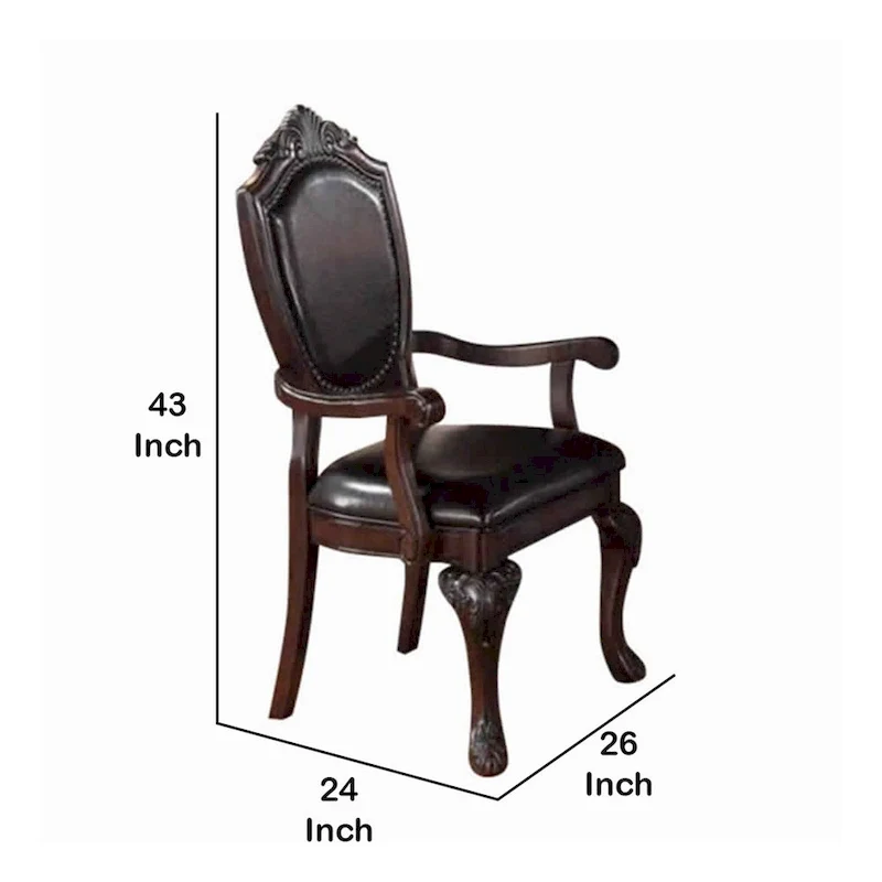 Traditional Rubber Wood Royal Arm Chair Set of 2 Brown