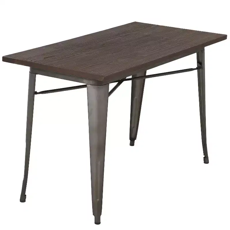 FDW Metal Dining Table Rust-Proof Kitchen Table Bar Coffee Table with Metal Frame & Wood Top Indoor Outdoor Metal Base Table