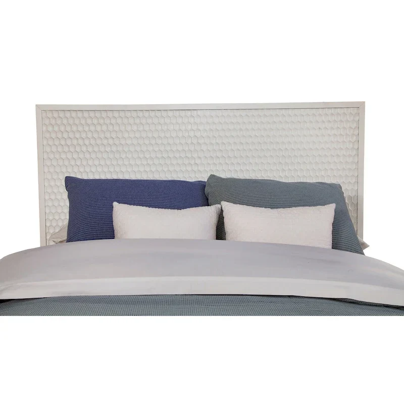 White Pearl Wood Headboard with Textured Finish