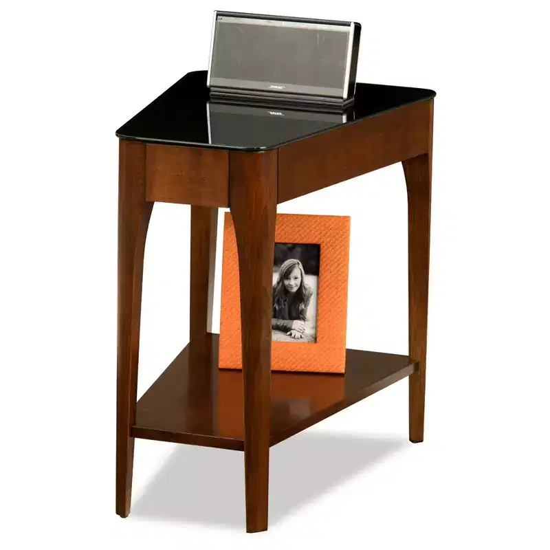 Obsidian Recliner Wedge Table - Chestnut - Leick Home: Glass Top, CARB Certified, No Assembly Required