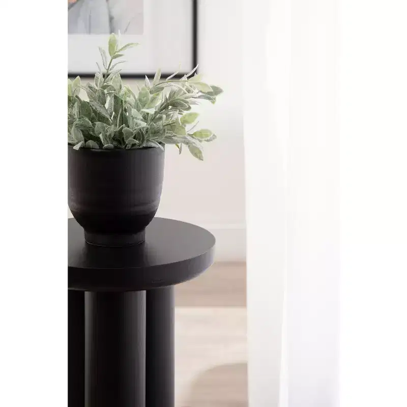 Round Drink Table with Chunky Tripod Wood Base, Black, 10
