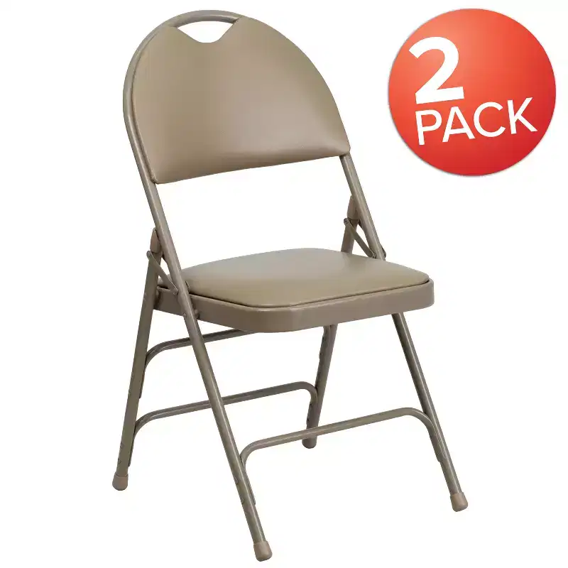 Extra Large Ultra-Premium Triple Braced Metal Folding Chair with Easy-Carry Handle