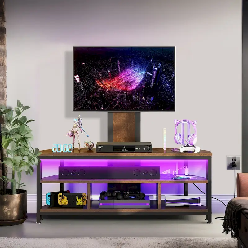 LED Light TV Stand with Mount, Power Outlet amd USB Port for TVs up to 70