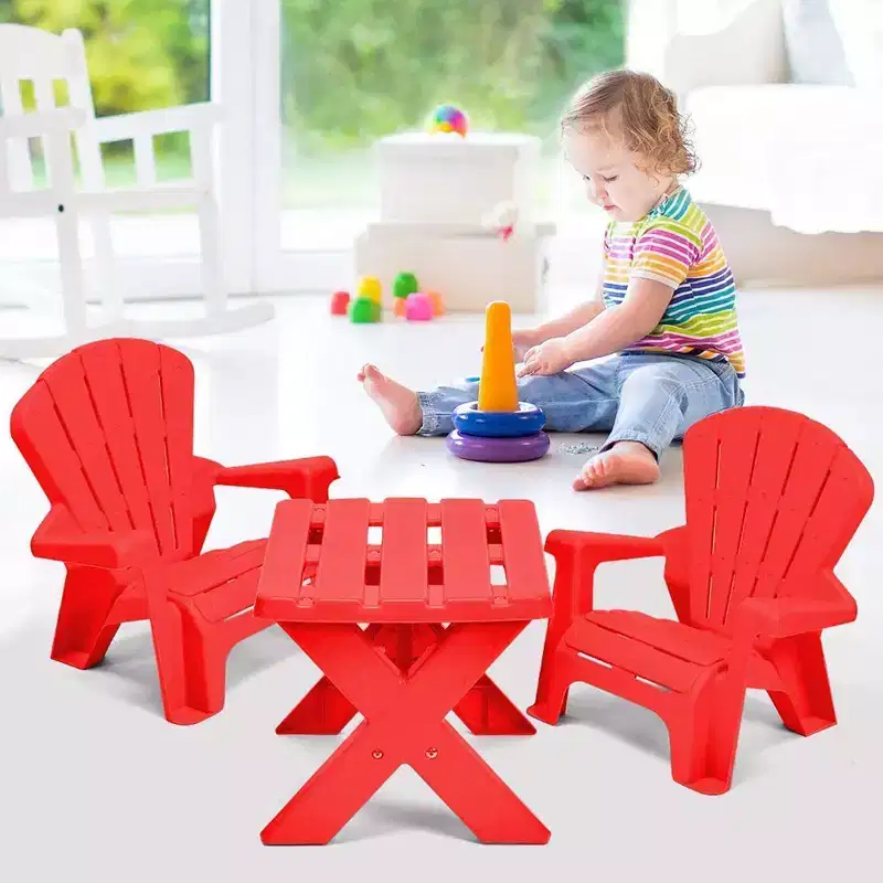 Costway Plastic Children Kids Table & Chair Set 3-Piece Play Furniture In/Outdoor Red