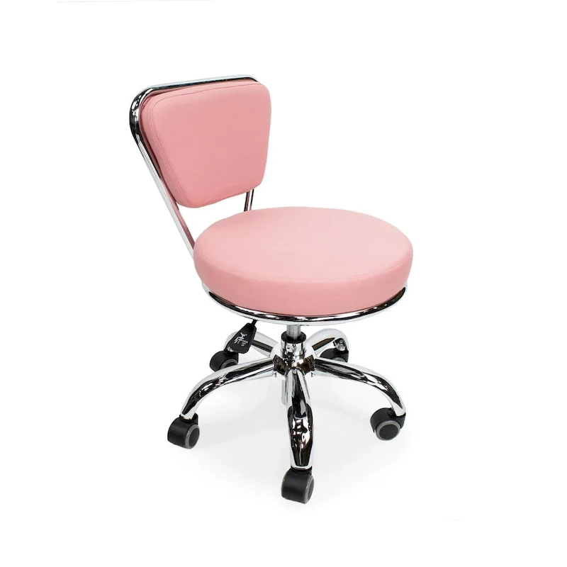 Adjustable Rolling Pedicure Stool with Backrest, Pink