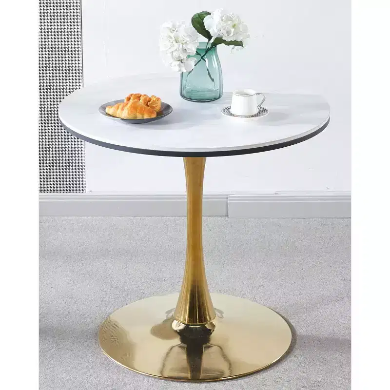 Coffee Table 31.5in Golden and White Tulip Table Mid Century Pedestal Leisure
