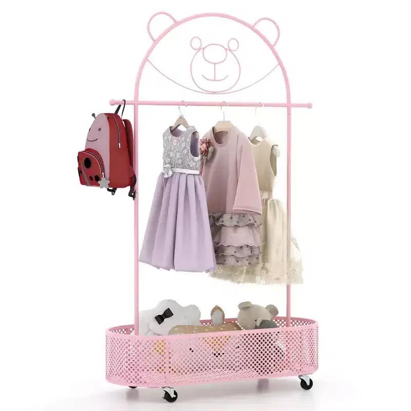 Kid Clothes Rack with 3 Adjustable Heights Home Freestanding Clothes Rack White/Pink