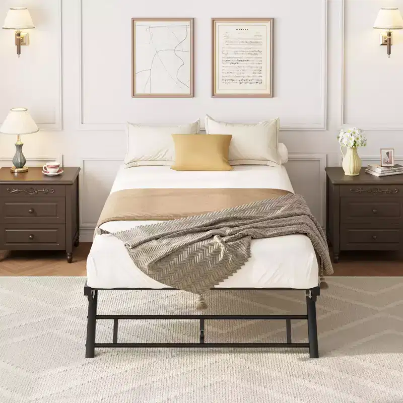 Twin Pop Up Trundle Bed Frame with Lockable Casters,Foldable Metal Platform