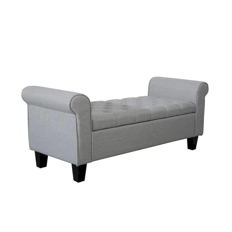 Fabric Flip Top Button Tufted Storage Bench | Upholstered Entryway Bench with Lid