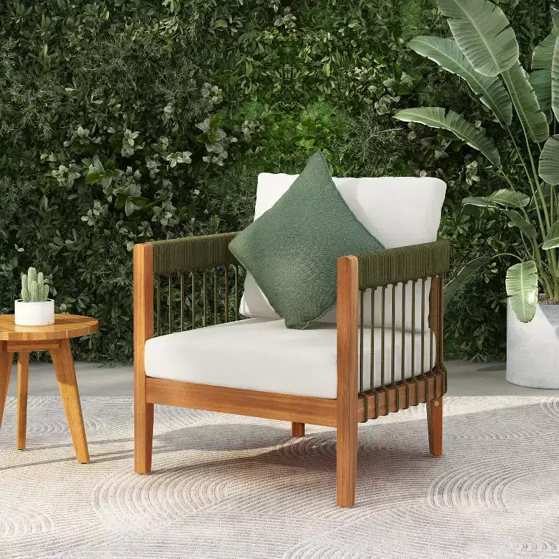 Christopher Knight Home Clifton Patio Rustic Acacia and Rope Upholstered Club Chair with Curved Back