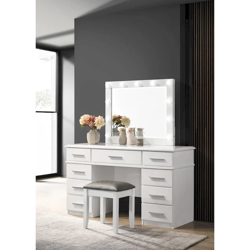 Verona Glossy White Vanity Stool with Padded Seat
