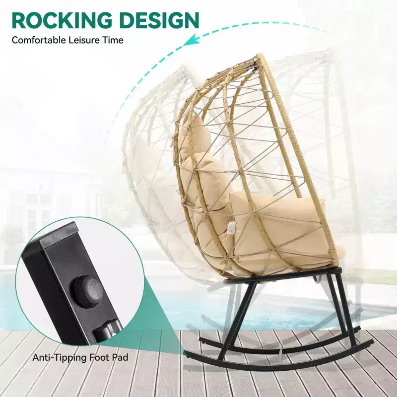 Rocking Egg Chair Wicker Patio Chair Resilient Egg Lounger Chair with Cushioned