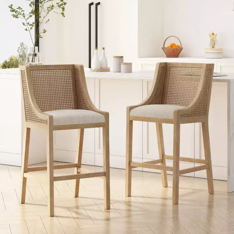 Christopher Knight Home Oneida Rustic Fabric Upholstered Wood and Cane 30 inch Barstools (Set of 2)