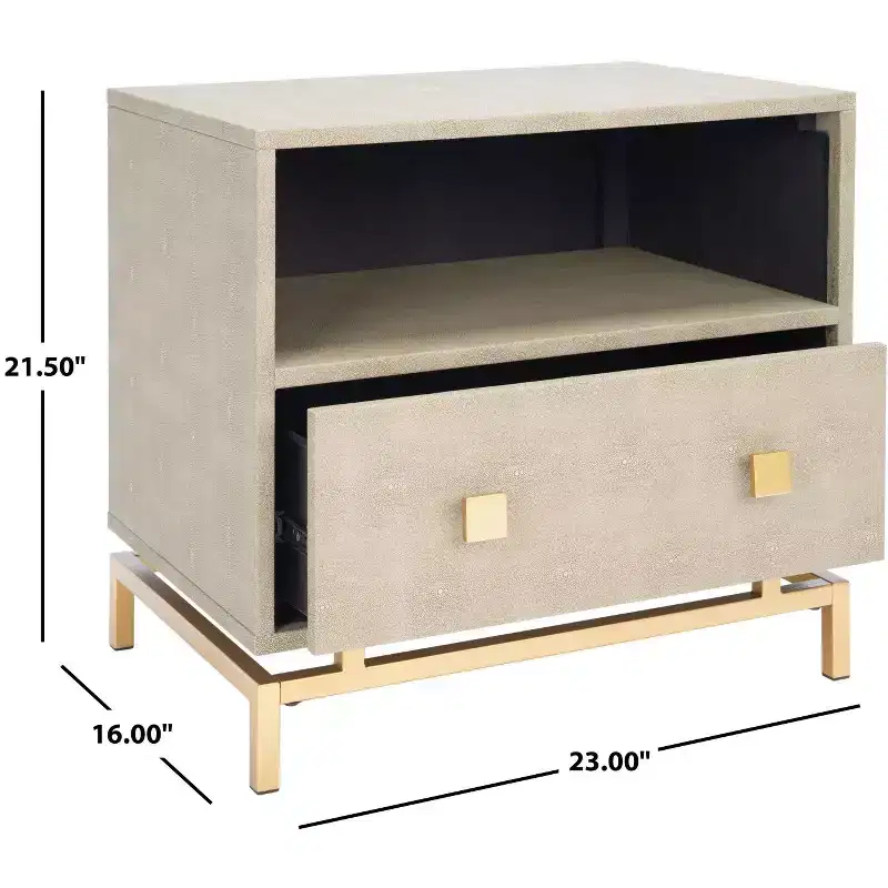 Meilana 1 Self 1 Drawer Nightstand - NST6403 - Light Taupe/Brass - Safavieh