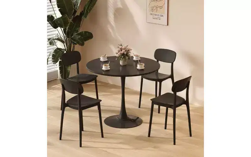 JVNOXK 24 Inch Modern Mid-Century Round Table, Dining Table, Tulip Kitchen Table, Living Room Coffee Table, Oval Dining Table, Black
