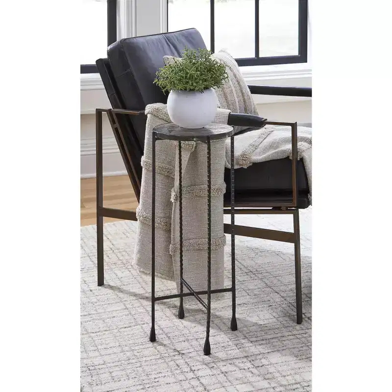 Signature Design by Ashley Newgoren Accent Table, Black Metal Frame with Clear Glass Top