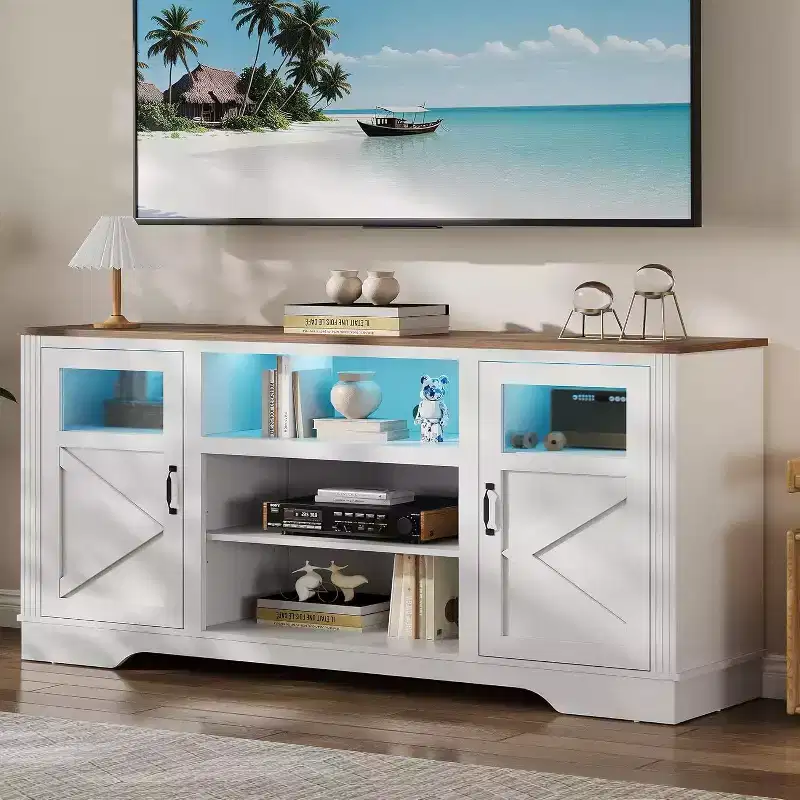 Farmhouse TV Stand with LED Lights for 65