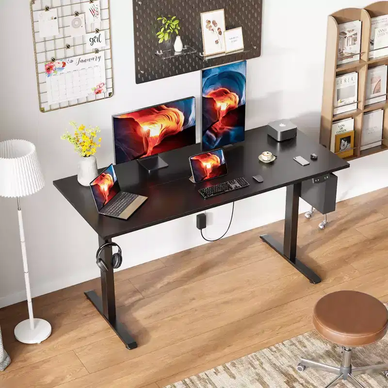 55-Inch Electric Height-Adjustable Standing Desk – Memory Presets, Storage Bag & Hooks, Black
