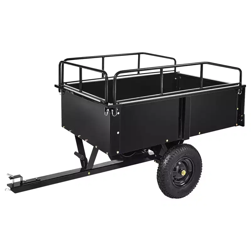 1500 lb Capacity Heavy Duty Steel ATV Dump Trailer, 15 cu. ft. Pull-Behind Utility Cart with Removable Sides for Garden and Yard
