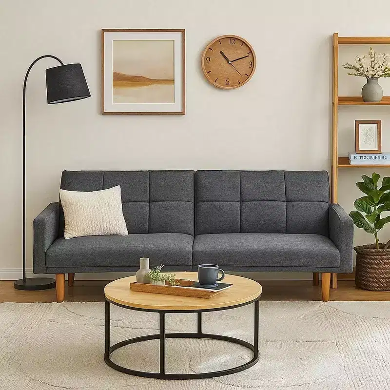 Royal Hampton Fabric Adjustable Sofa with Square Tufted Back, Light Gray