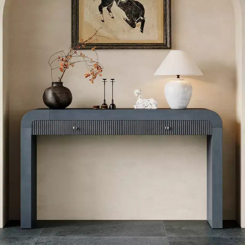 Whisen Rustic Console Table Entryway Table Side Table with Fluted Drawer Front